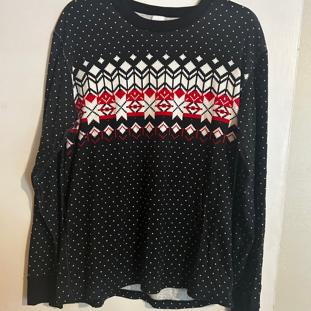 Hanna Andersson Holiday Long Johns Pajamas Top Black Fair Isle Size Large L